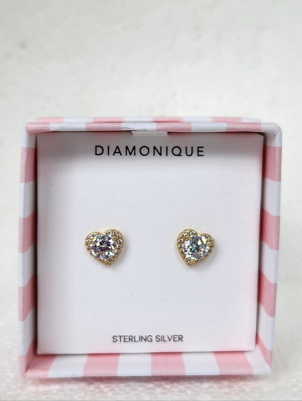 Diamonique Golden Heart Crystal Stud Earrings Sterling Silver